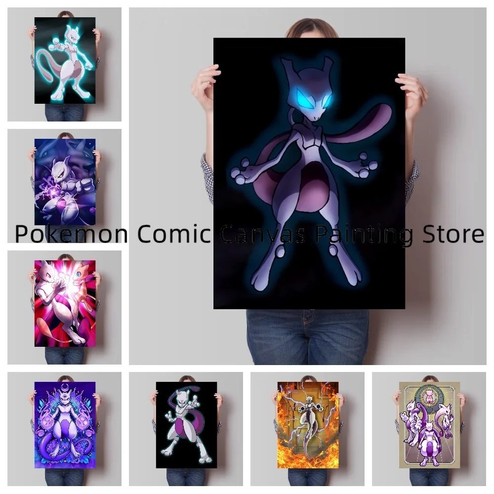 Japan Classic Pokemon Anime Mewtwo High Quality Canvas Painting Art Picture Modern Home Aesthetic Room Decor HD Poster Wall