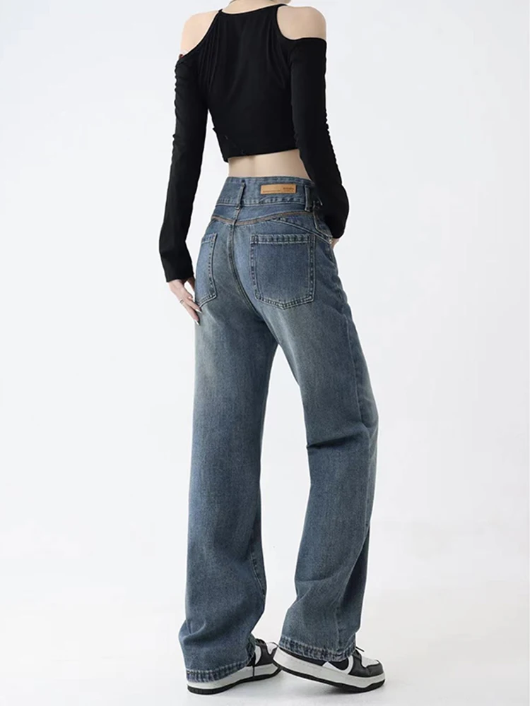 Mode Straße Dünne Beiläufige Frau Jeans Neue Hohe Taille Retro Frauen Jeans Blau Einfache Grund Gerade Bein Hosen Weibliche Chic