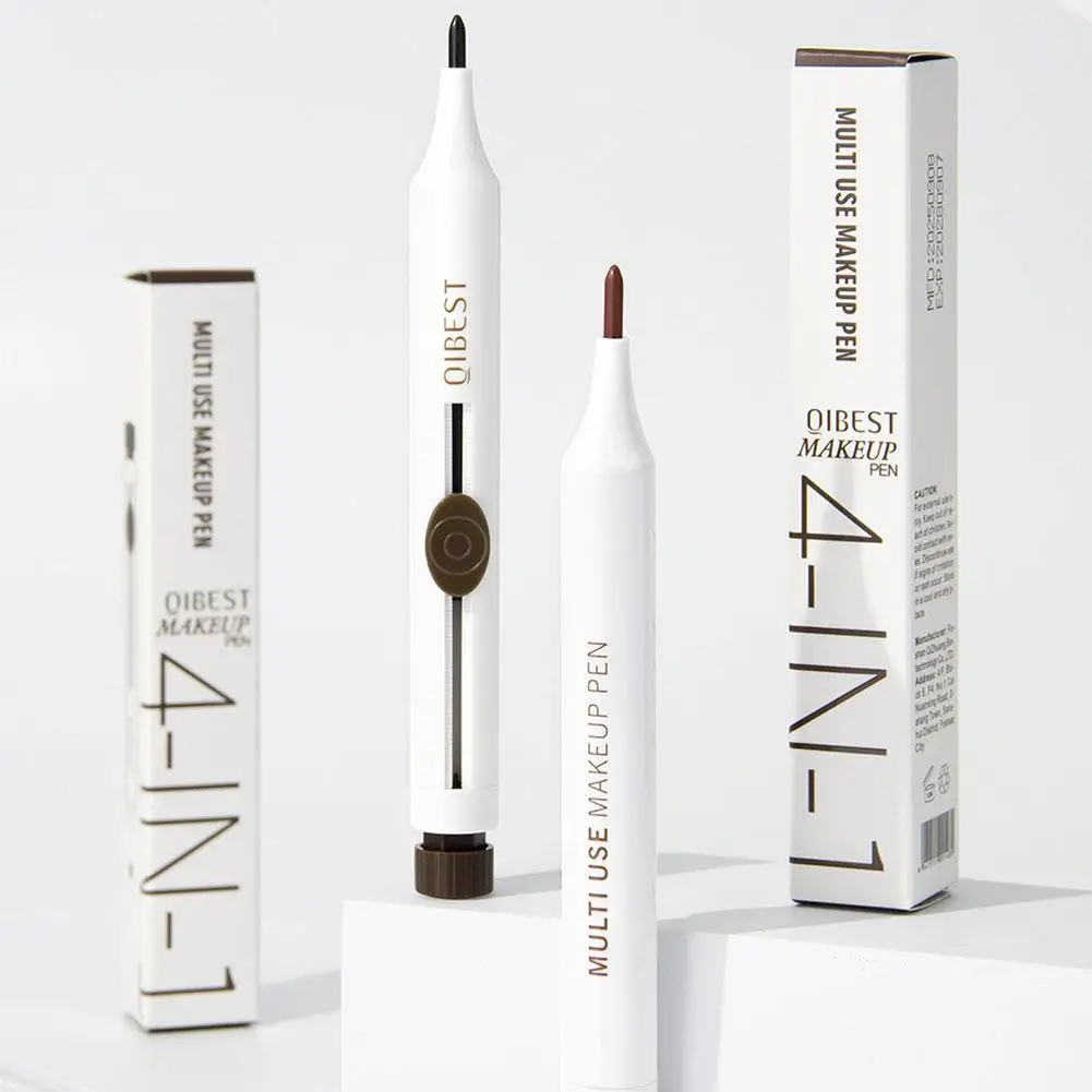 QIBEST 4-IN-1 make-up matte eyeliner, lipliner, wenkbrauwpotlood en markeerstift in 1 stok duurzaam nieuw ontwerp multifunctionele cosmetica