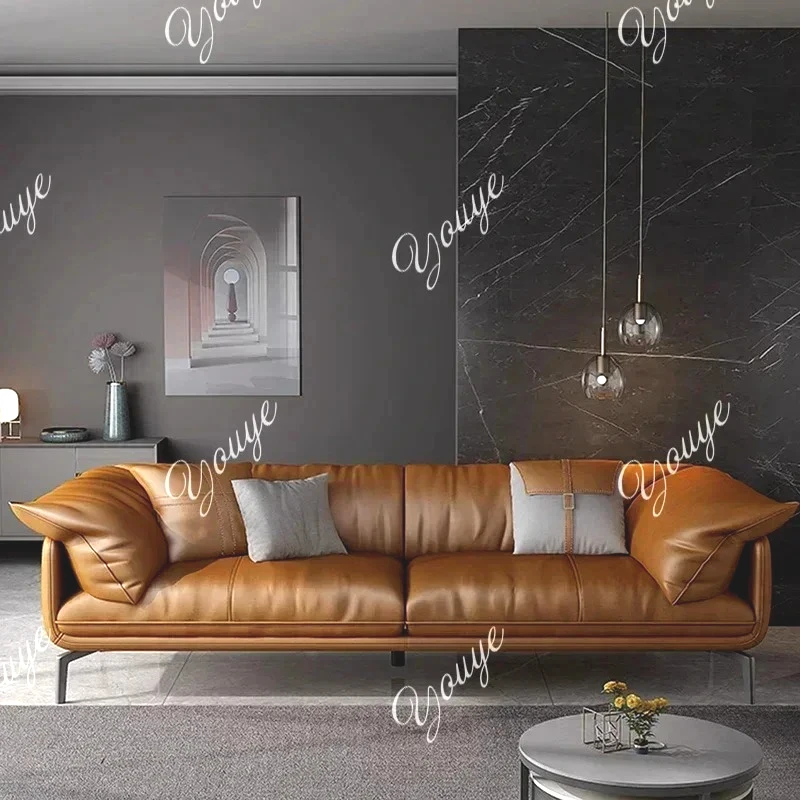 JJ Nordic Simple Soft Sofa Vintage Brown Girl 3 Seater Designer Sofa Leather Love Seat Muebles Para Salas Modernos Home Furnitur