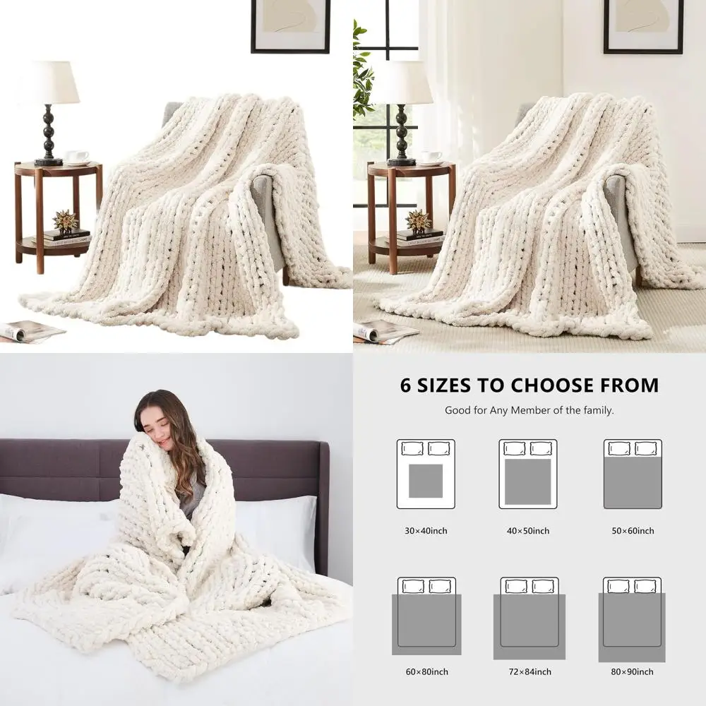 

Большое вязаное одеяло из синели ручной работы 72x84 — толстое вязаное крючком веревочное покрывало цвета слоновой кости для кровати и дивана