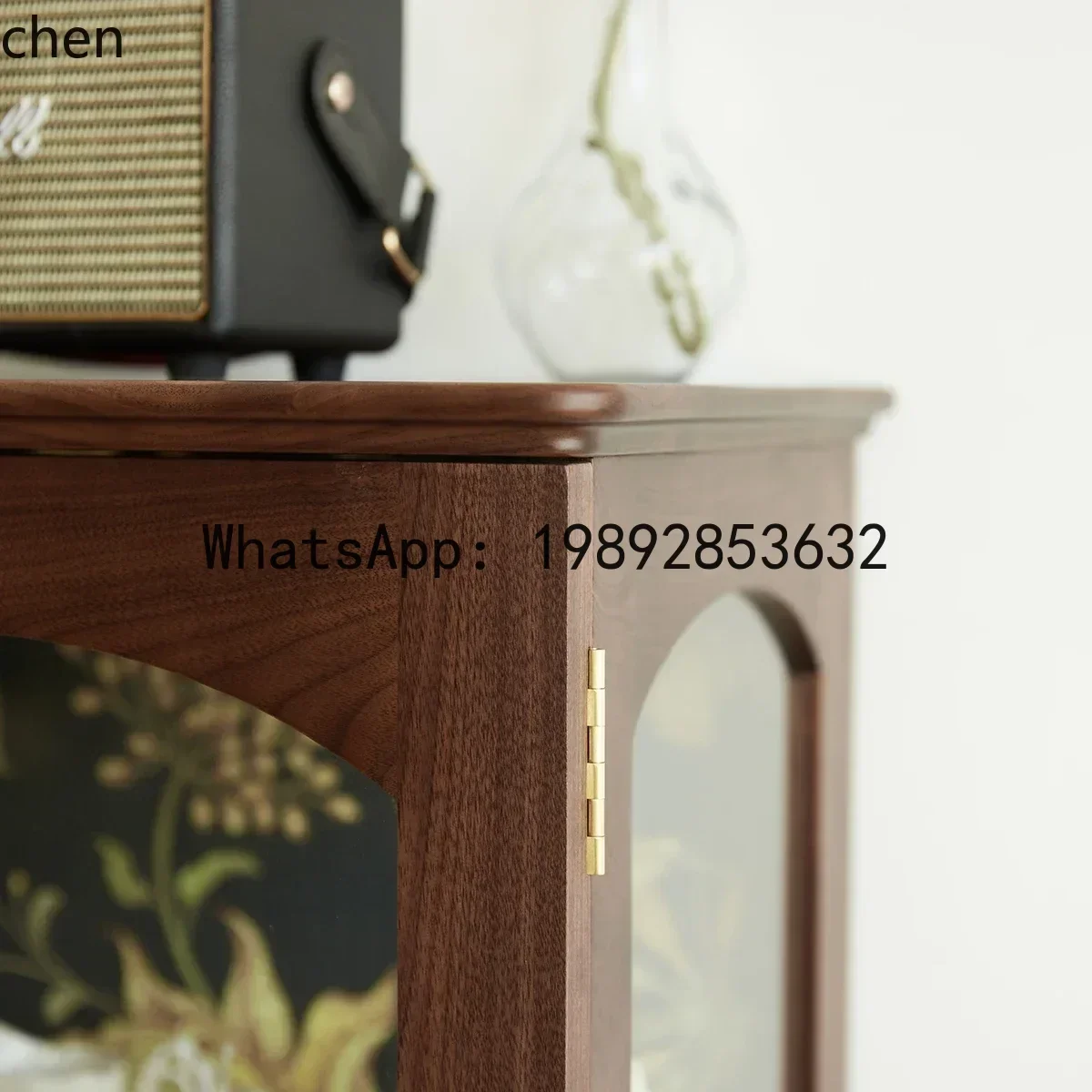 

X17 Vintage Black Walnut Solid Wood Bookcase Living Room Glass Storage Cabinet
