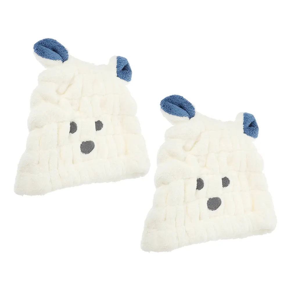 

2Pcs Children Hair Drying Hat Cartoon Coral Fleece Quick Dry Hair Towel Wrap for Girls Fast Absorbent Head Wrap Towels