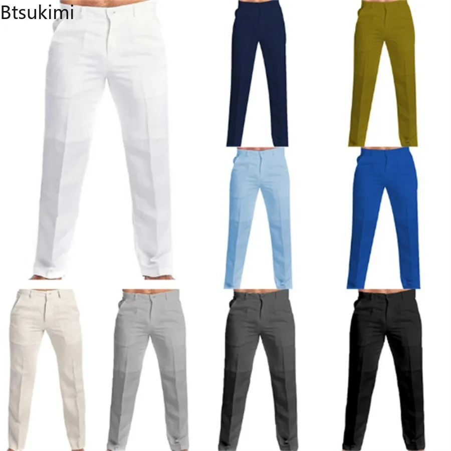 Nuevos pantalones Vintage de lino y algodón para hombre, pantalones suaves y cómodos transpirables, pantalones rectos sueltos a la moda, pantalones