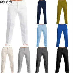 New Vintage Men's Cotton Linen Pants Breathable Comfort Soft Trousers Fashion Loose Straight Pants Men Solid Simple Casual Pants
