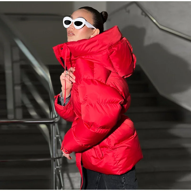Kurze Damen-Winterjacke mit Kunstfellkapuze, Pelzkragen und Reißverschluss, Warme Outdoor-Bekleidung, Lässige Streetwear – Detail 19