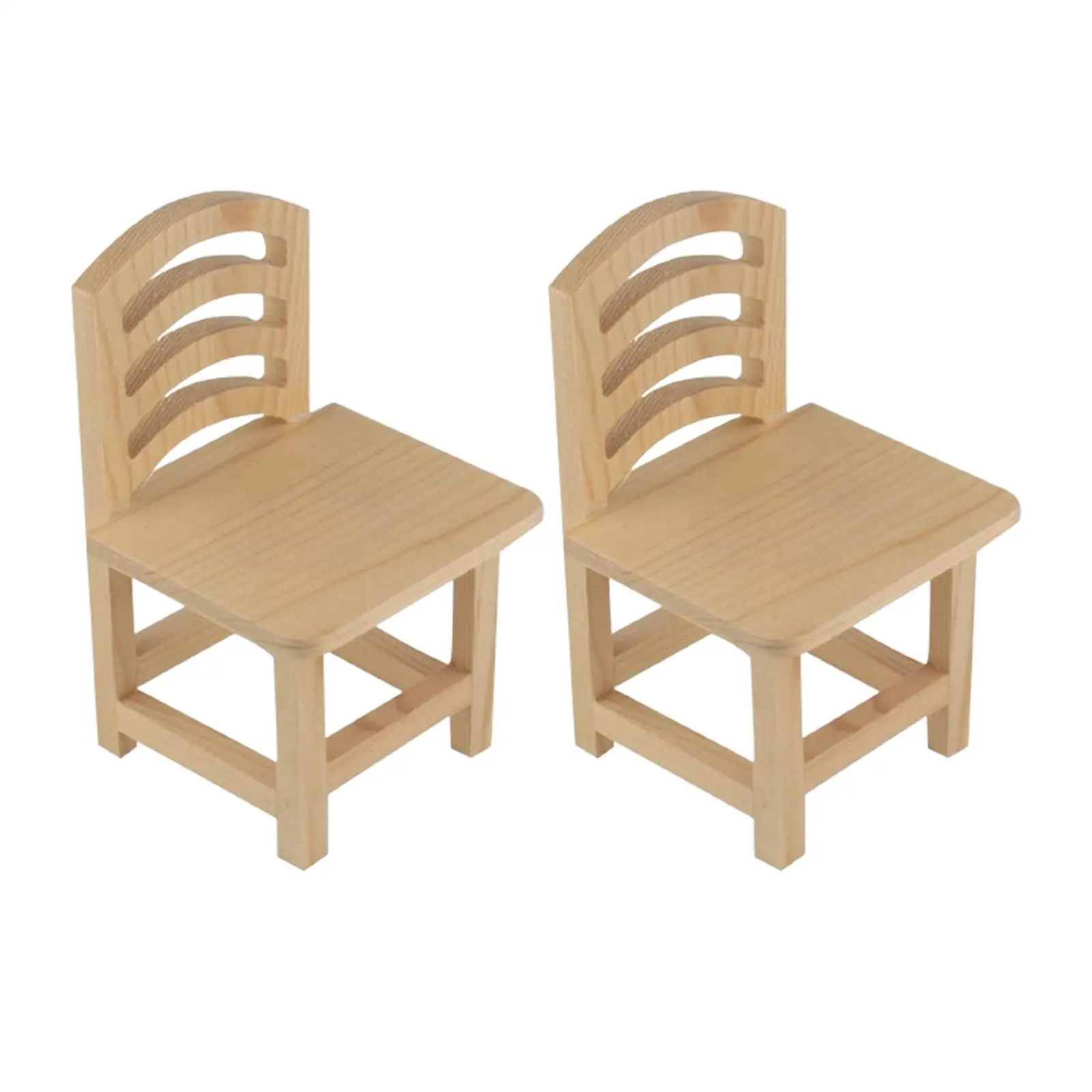 2 Pieces Mini Wood Chairs Handmade Model Decoration Ornament Scene