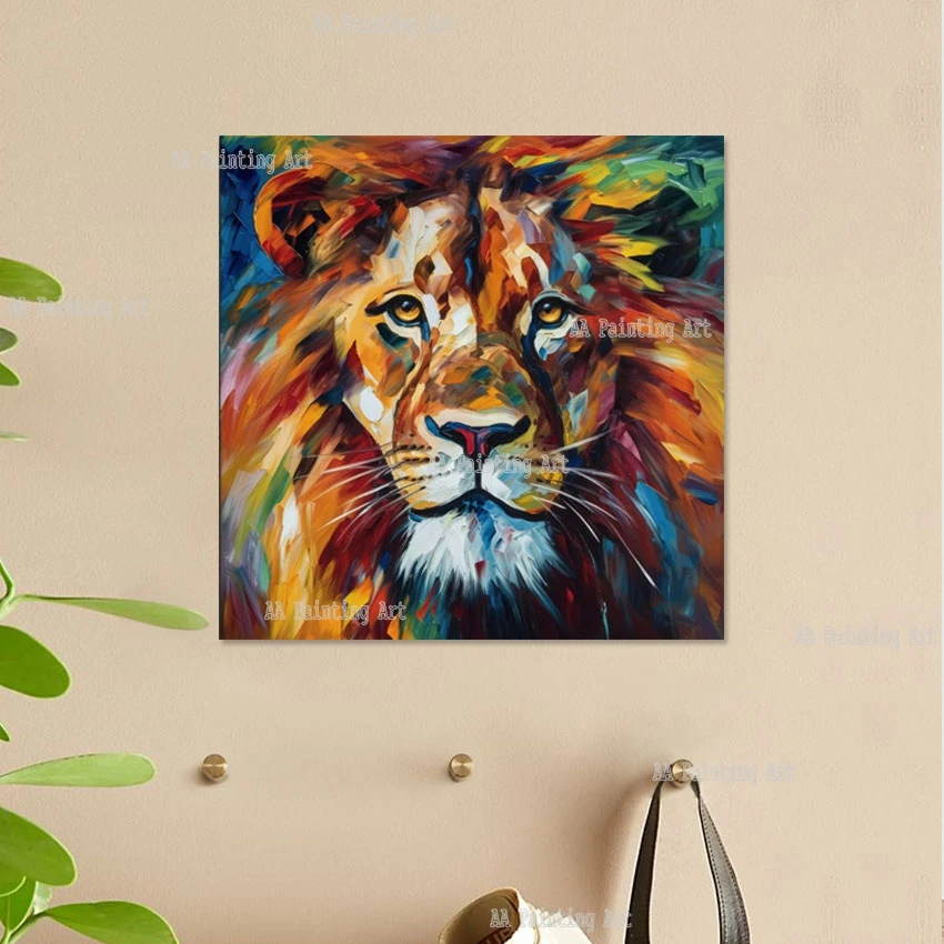 الملونة مجردة الأسد صورة كبيرة الحجم الحيوان قماش الفاخرة النفط اللوحة الاطفال غرفة نوم ديكور العنصر جدار الفن Showpieces