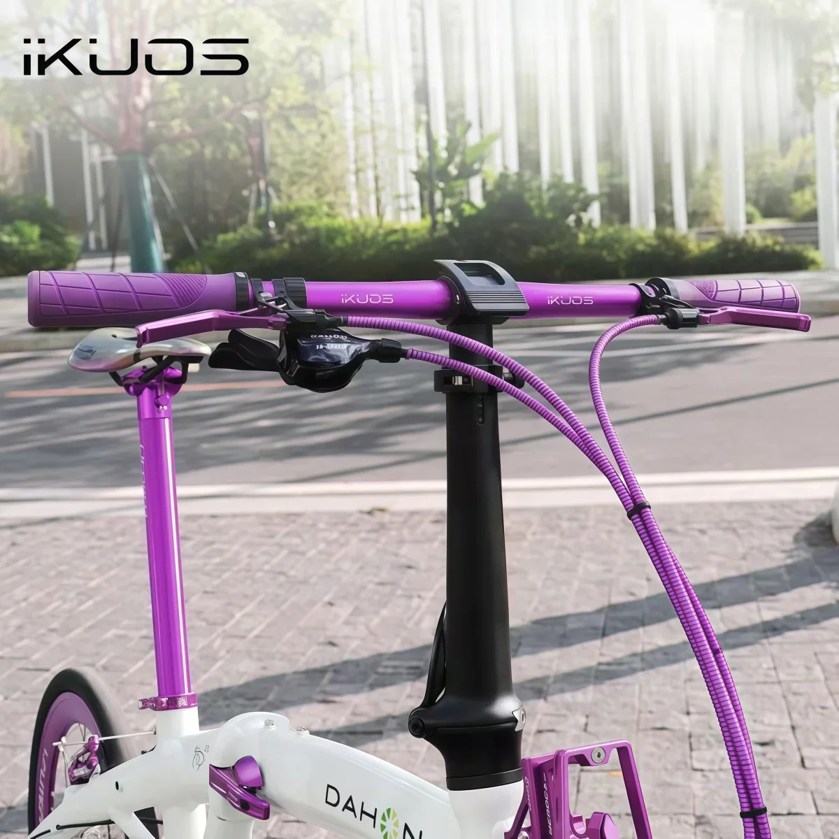 Manillar recto de aluminio IKUOS, 25,4x580mm, para bicicleta plegable Dahon /Tern / Brompton, rosa, negro, plateado, morado, rojo rosa