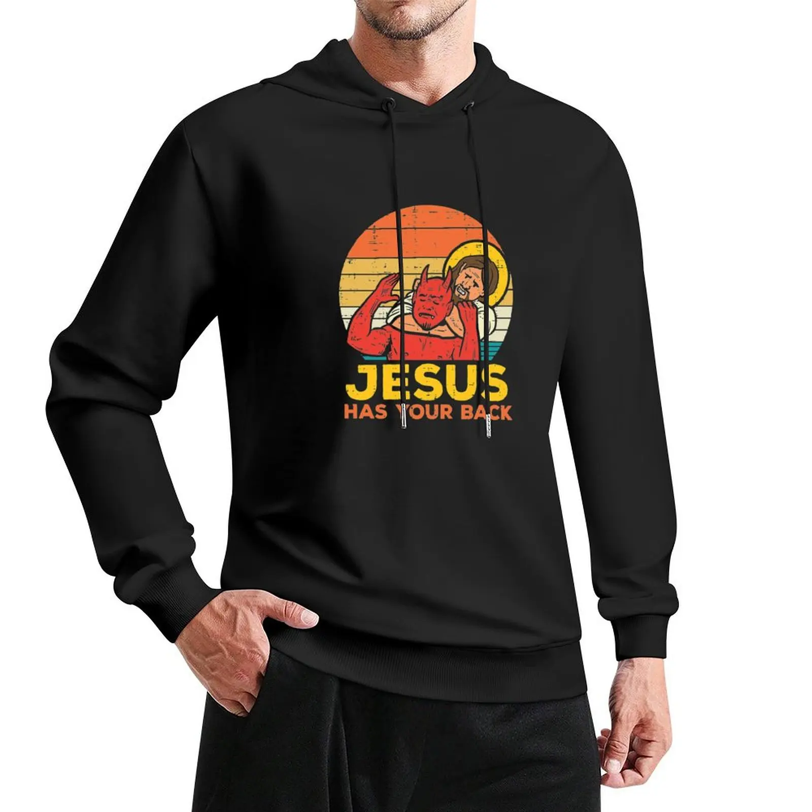 

Jesus Has Your Back Jiu Jitsu Retro Christian Men Pullover Hoodie fashion men men's sweat-shirt set men's autumn clothes hoodie