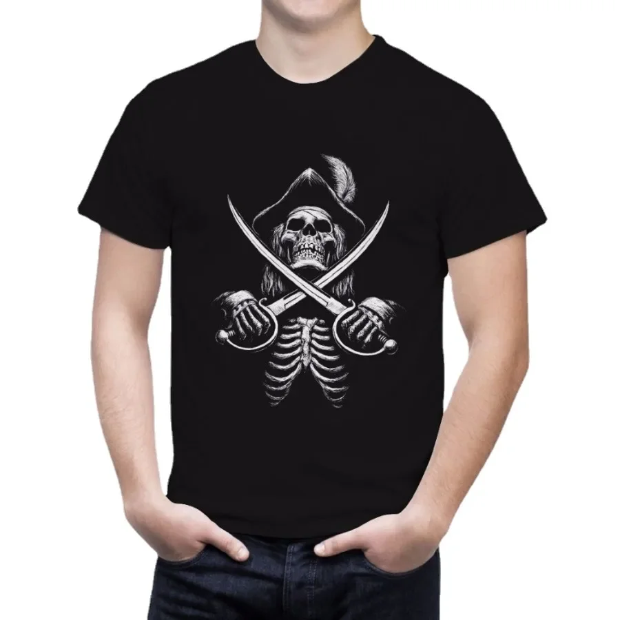 

Fashion Pirate Skull Cross Swords Tattoo Print T-Shirt. Summer Cotton Short Sleeve O-Neck Mens T Shirt New S-3XL