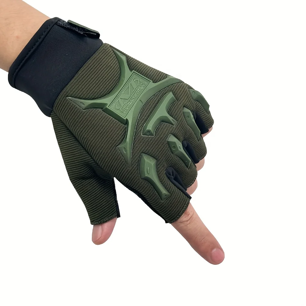 قفازات تكتيكية نصف اصبع للرجال، مقاومة للانزلاق والتآكل للتدريب على الرماية والصيد وركوب الدراجات والرياضات الخارجية #5