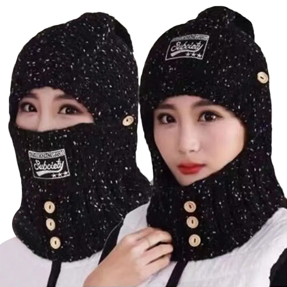 Knitted Integrated Cap Scarf Winter Warm Thickening Ear Protection Cap Soft Windproof Neck Warmer Women