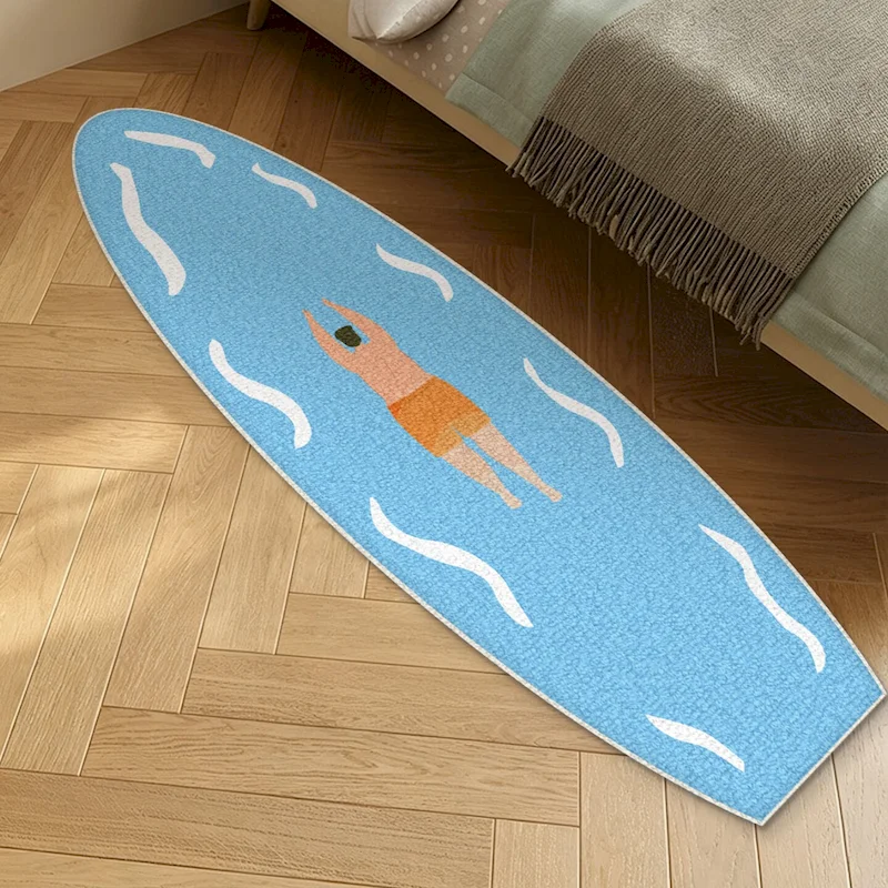 VIKAMA Surfboard Shaped Printed Long Carpet Anti Slip Washable Soft Floor Mat Bedroom Entrance Beach Themed Home Decoration