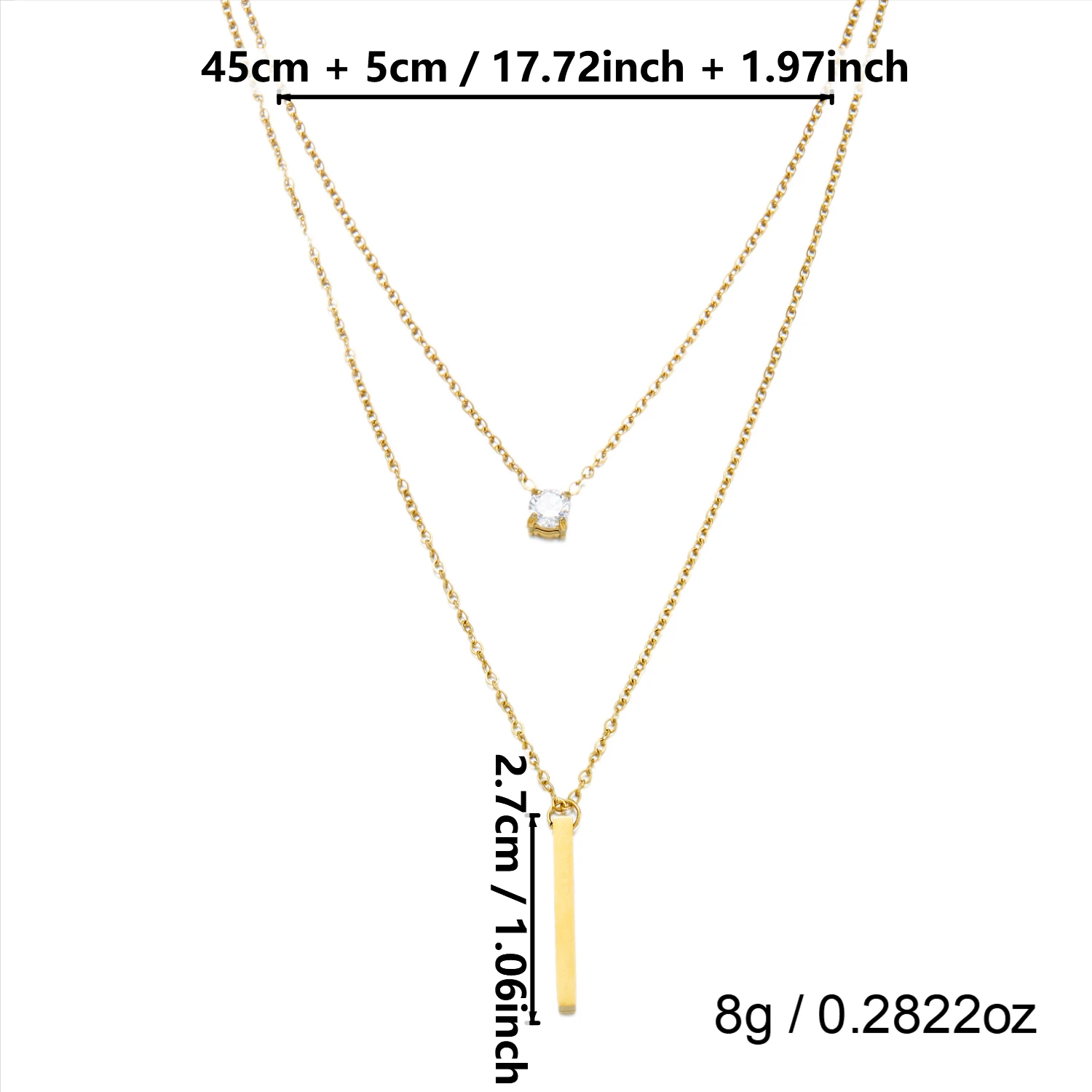 Geometrisches, geschichtetes Halsketten-Set aus Edelstahl mit Zirkonia für Damen, PVD-vergoldeter Stabanhänger, Party- und Alltagsschmuck, Geschenk – Detail 3