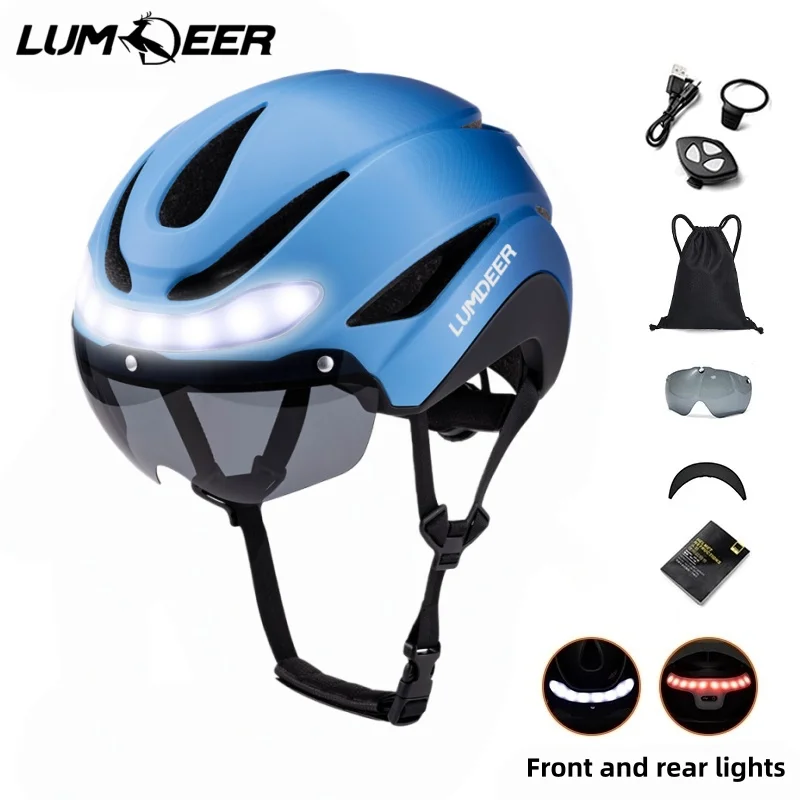 LUMDEER Road Bicycle Turn Signal Helmet With Magnetic Googles & Sun Visor Ride Racing Ultralight Adult Road Bike Front And Rear image 3