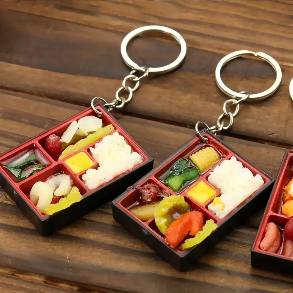 PVC Simulation Food Box Toy Keychain Keyring Scene Model Dollhouse Mini Sushi Keychain Creative Sushi Box Lunch