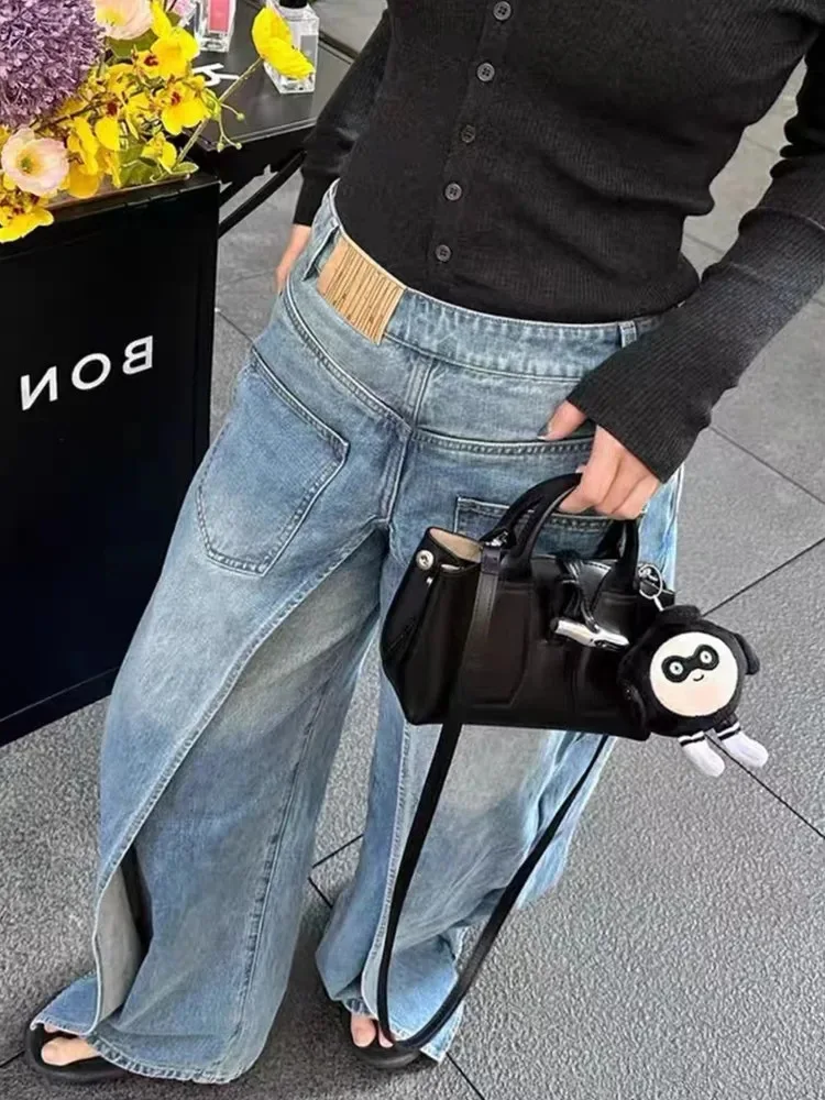Y2K Retro Street Fashion Reverse Can Wear Women Men High Waist Jeans 2026 Casual Harajuku Wide Leg Jeans Fashion Loose Pants