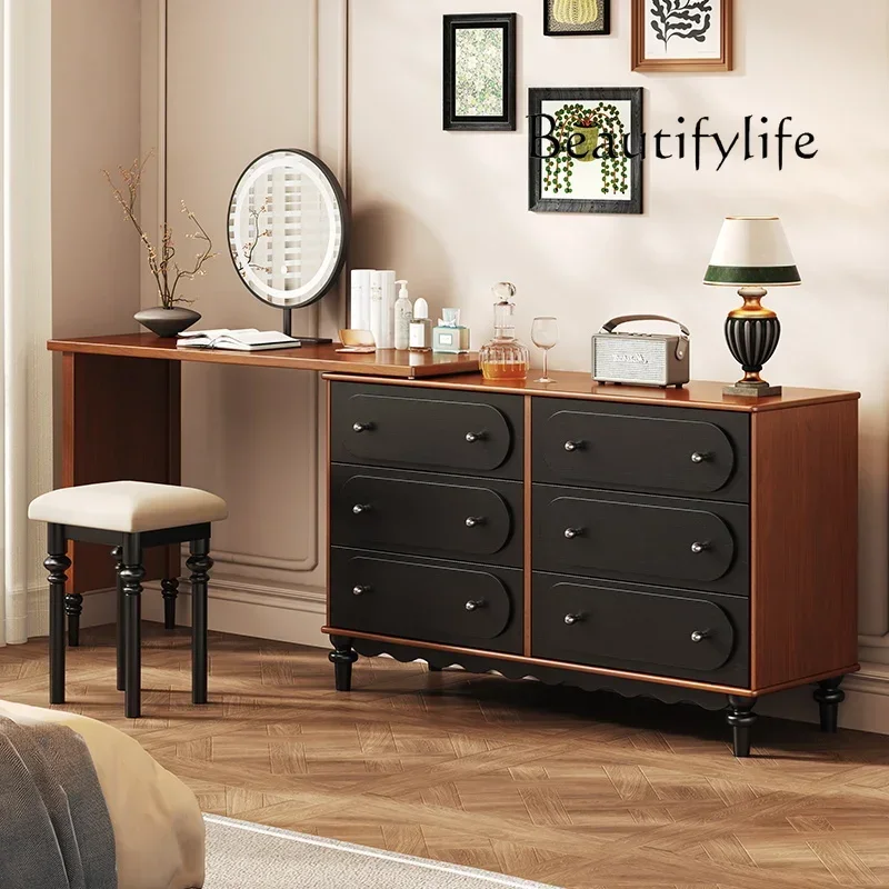 

A French solid wood dresser, chest, integrated retractable household corner storage, makeup table
