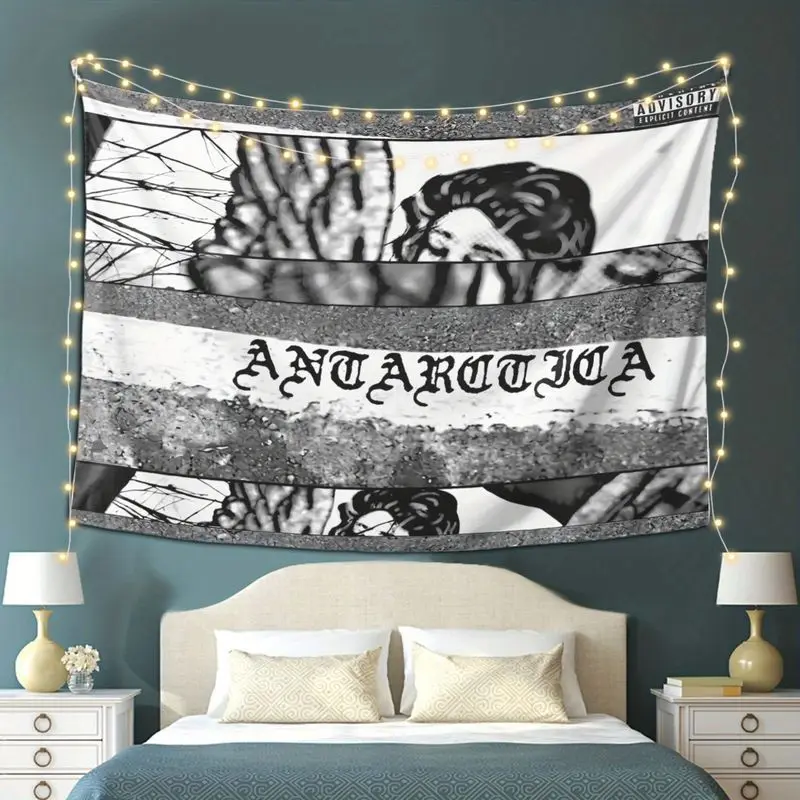 VIKAMA Vintage Distressed Angel Tapestry, Black Gothic Antarctic Alphabet Distressed Soft Wallpaper, Hip Hop Style Home Decor