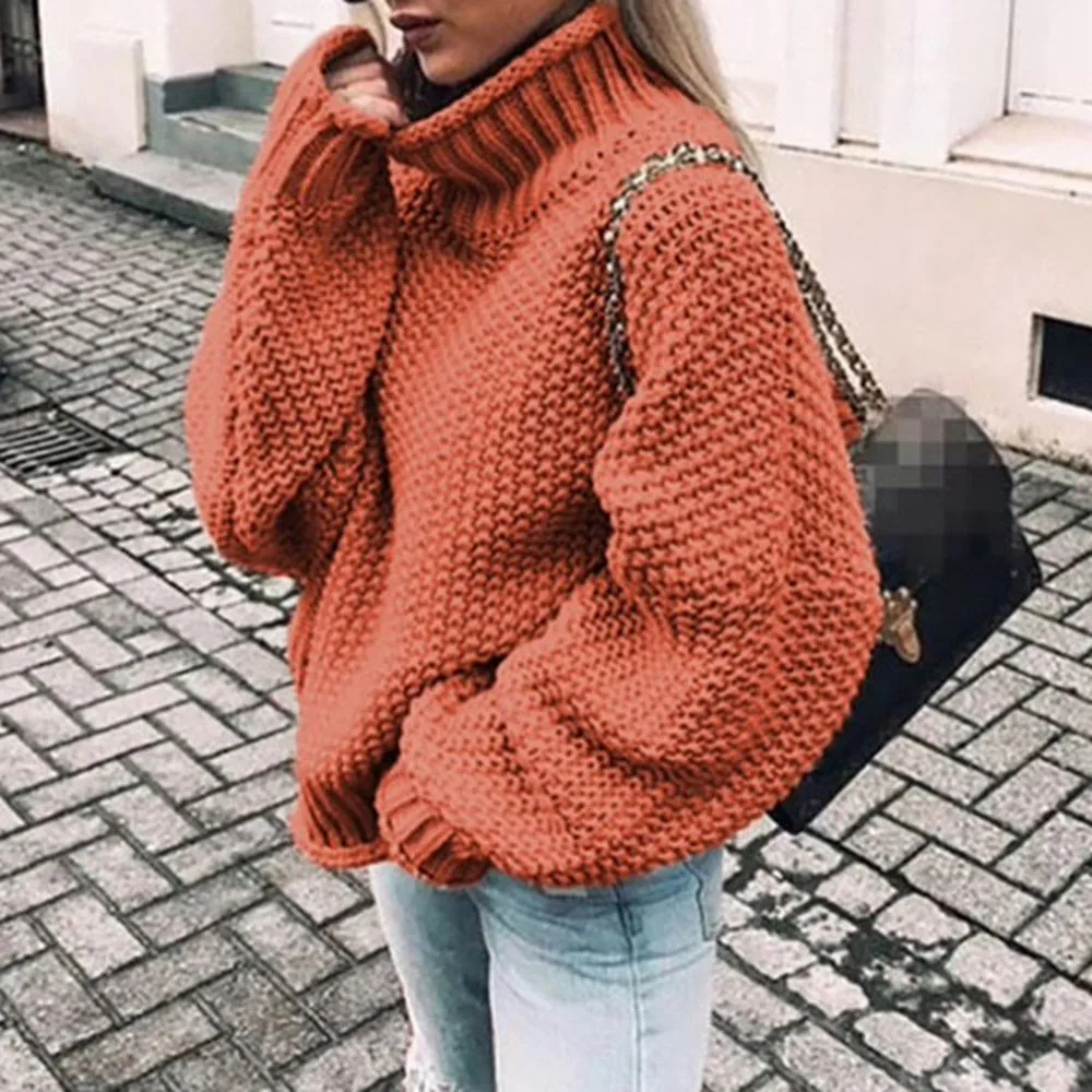 S-XL Women Autumn Winter Warm High Neck Plain Loose Pullovers Korean Office Retro Knitwear Minimalist Turtleneck Knitted Sweater