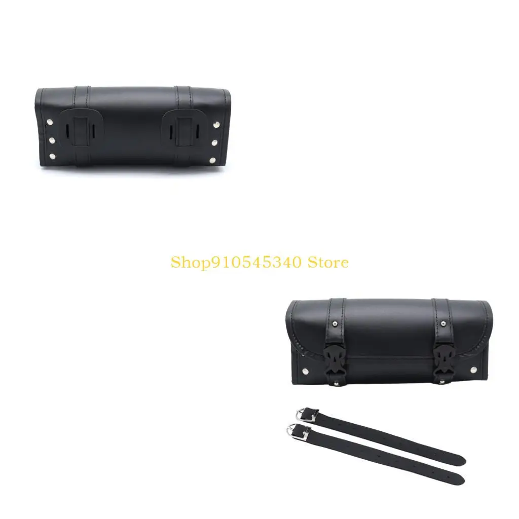 U2JA Motorcycle Handlebar Bag Black PU Leather Roll with Buckle Closure, Small Storage Bag for Gloves, Phone, Wallet and Basic