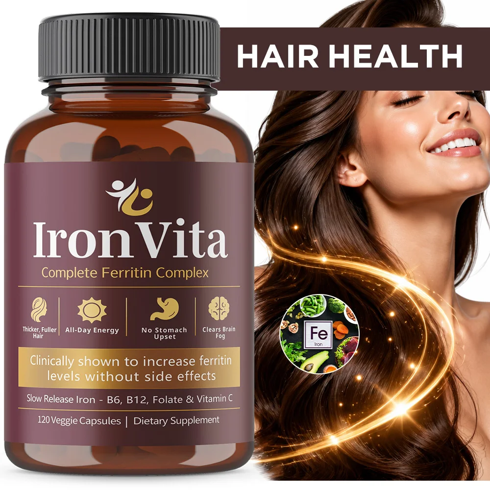 Iron Supplement for Women & Men, with Vitamins C, B6, B12 & Folate, Energy Support, Better Absorption, Non-GMO, No Gluten