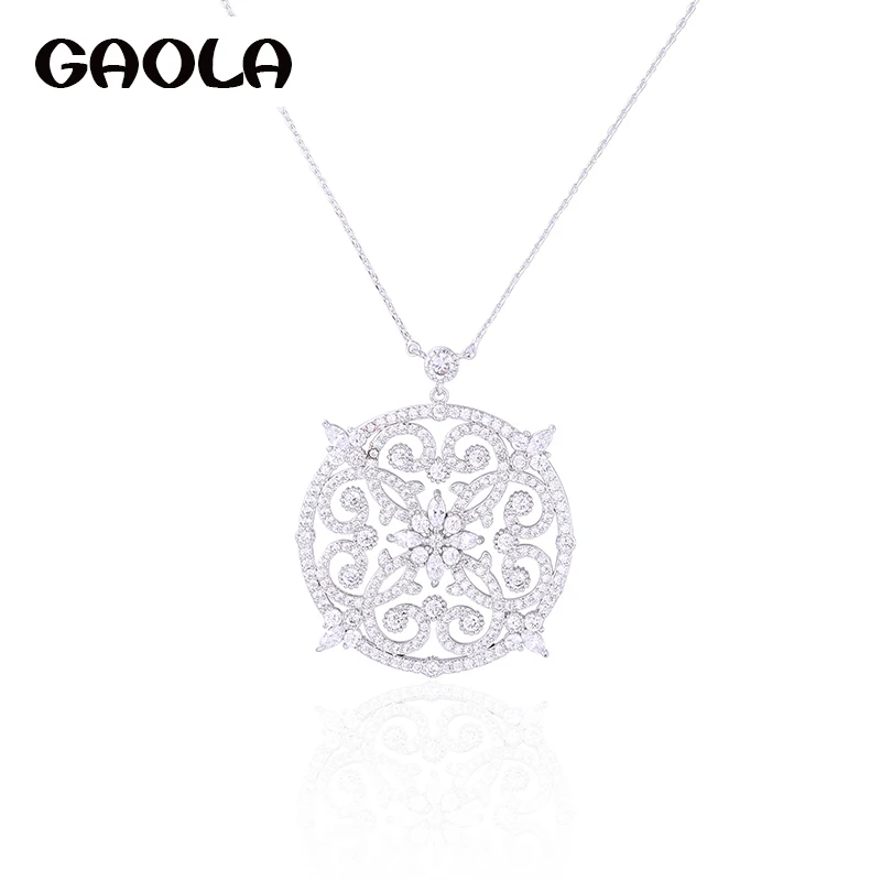 GAOLA New Cubic Zircoina Round Flower Pendant Necklace For Women collares de moda 2019 GLD0921