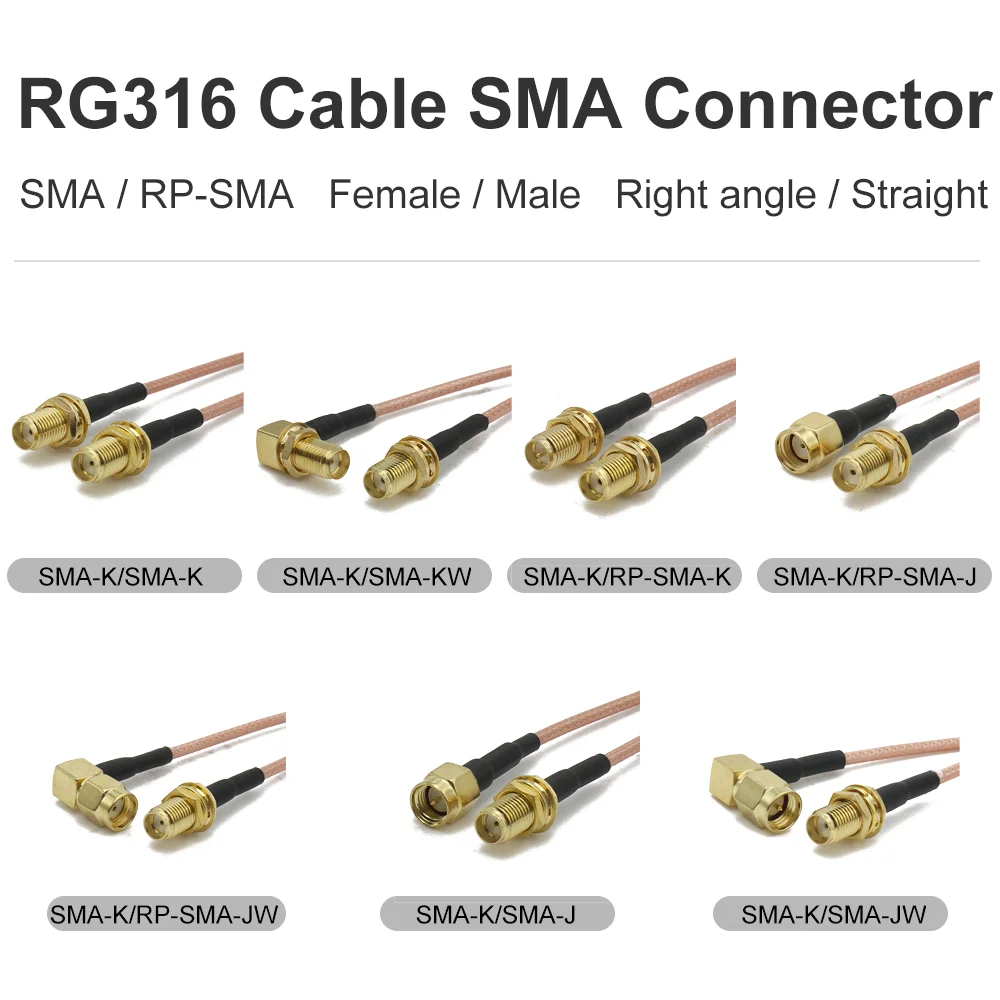 RG316 SMA to SMA/RP SMA Male Plug & Female Jack Connector RF Coaxial Jumper Pigtail Cable Wire Terminals For WIFI Wireless 3G 4G