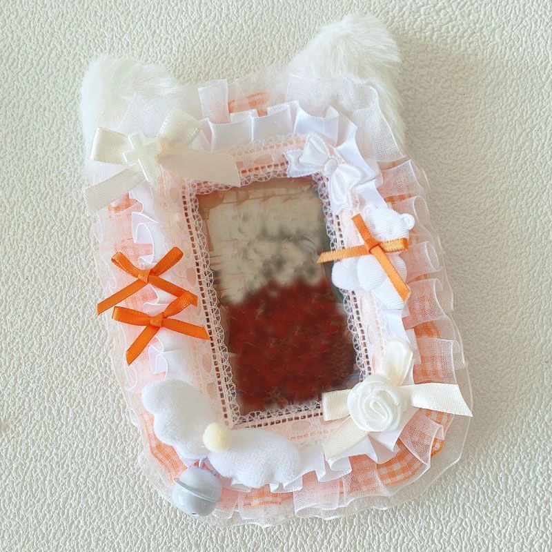 Cat Ear Photocard Holder Lace Ruffle Bow Rose Wing Decor Transparent Window 3 Inch Photo Protector Trading Card Sleeve Cute Collectible Card Holder For Photo Collection Lovely Card Display Supplies For Collector