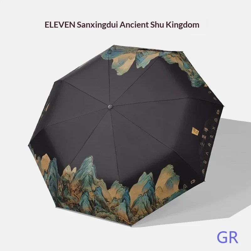 Samsungdui Cultural Creative Umbrella Men Auto Large Folding Umbrella Black Coating Sun Protection