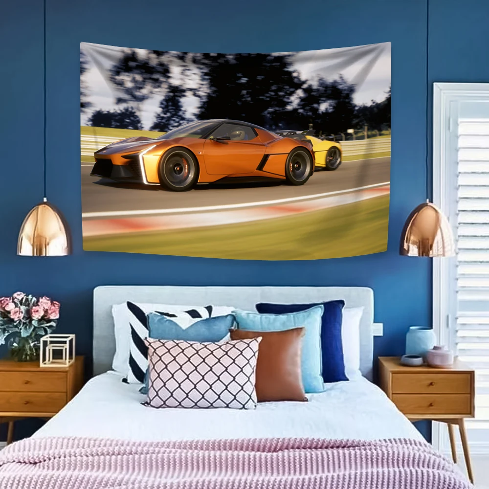 Orange Racing Car Tapestry Cool Home Decor Aesthtics Bedroom Dormitory Background Cloth Wall Hanging Carpets Birthday Present