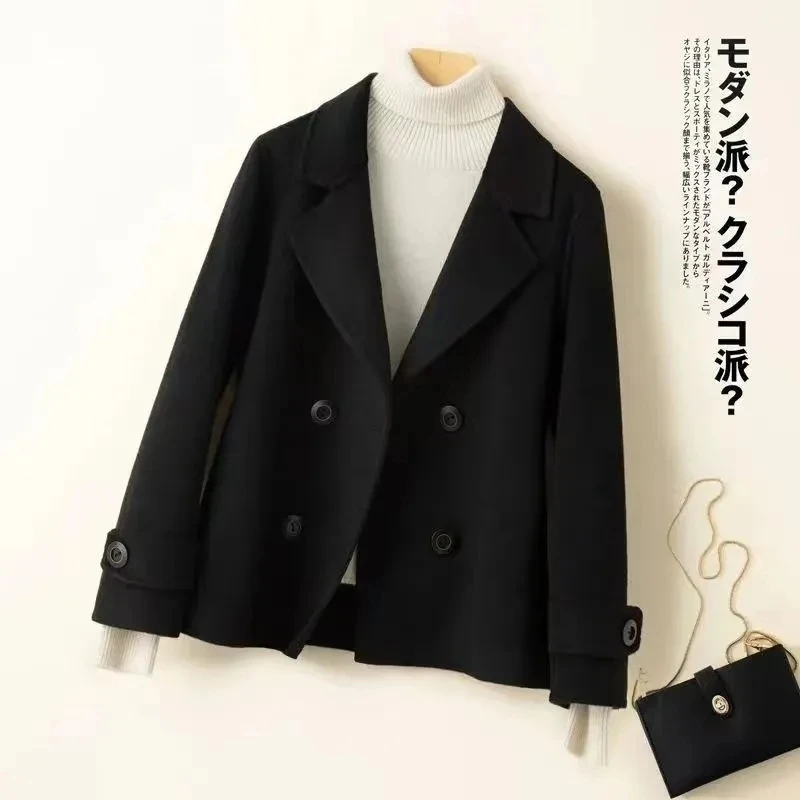 Double Breasted Buckle Wool Coat Temperament Luxury Loose Versatile Coat Women\'s Short High-end Double-sided Woolen Coat Women