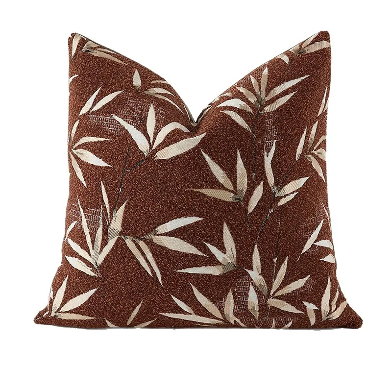 1pc Elegant Luxury Pillowcase 45x45 50x50cm High-end Decorative Cushion Cover Bamboo Jacquard Throw Pillow Cover Red Brown Color
