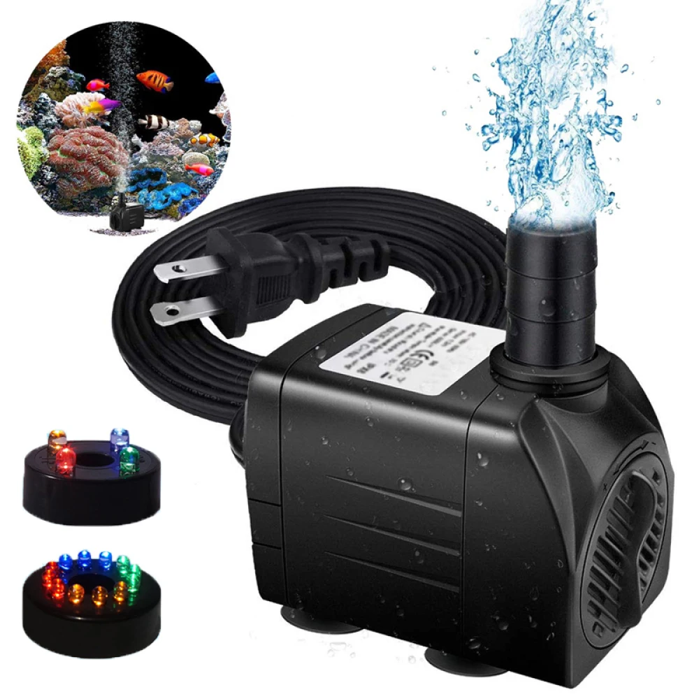 220V 450-1800L/H Fountain pump with LED Light Aquarium Fountain Pond Pump Fish Tank Garden Pond Pumps 8-25W Multiple Sizes