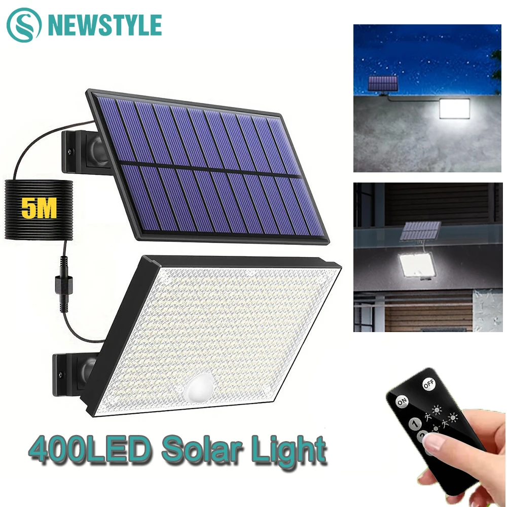 400LED Solar Motion Sensor Security Light 3 Modes Waterproof Solar Powered Outdoor Wall Light Energy-Saving Flood Light Garden