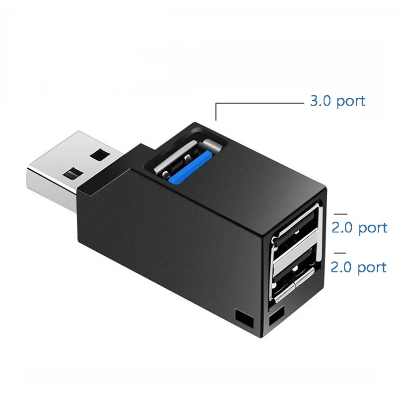 Mini rozdzielacz USB 3.0 z jednym na trzech, odpowiedni do laptopa PC, szybkiego odczytu dysku U, czarny