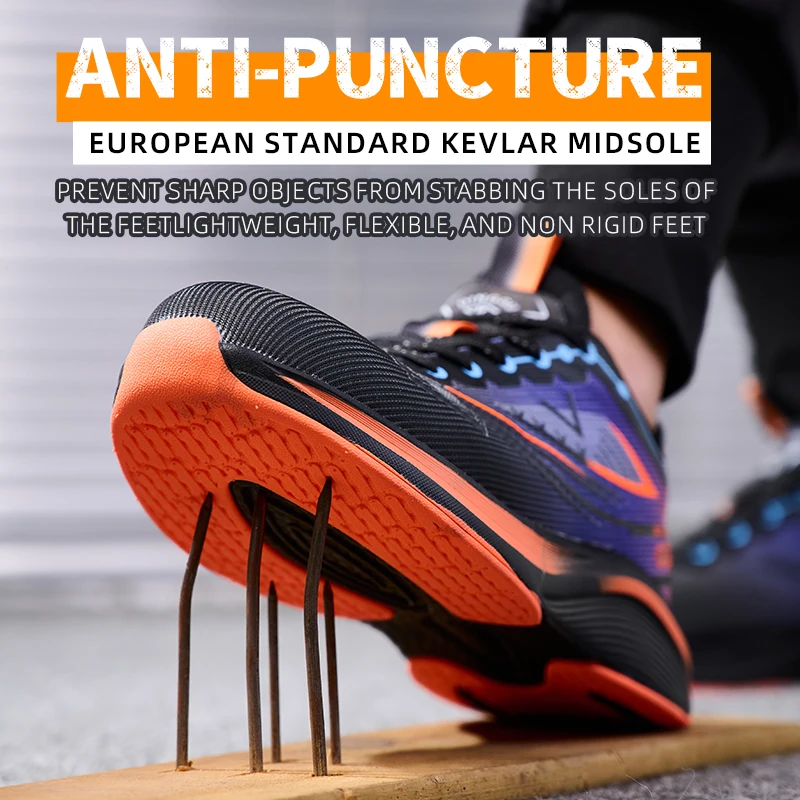 Mens Anti-Smash Safety Sneakers Steel Toe Summer Work Shoes With Anti-Puncture Breathable Work Hiking Boots Protective Sneaker