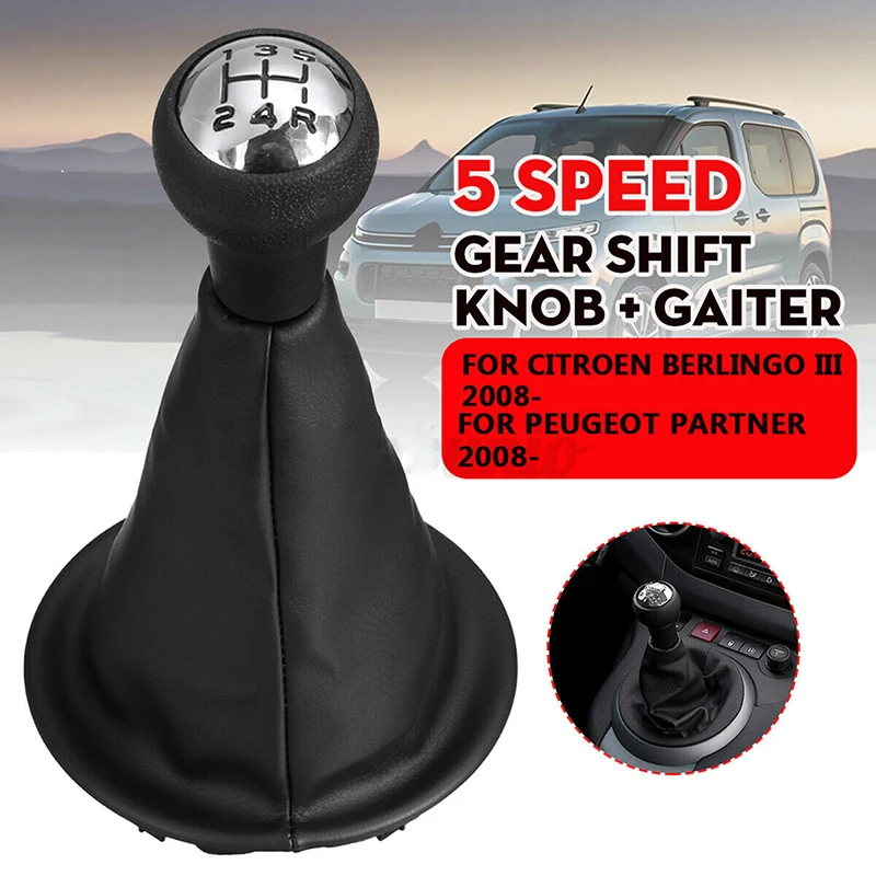 5 Speed Car Gear Shift Knob Shifter Handle With Gaiter Boot Cover Manual Fit For Citroen Berlingo Peugeot Partner II 2008-2018