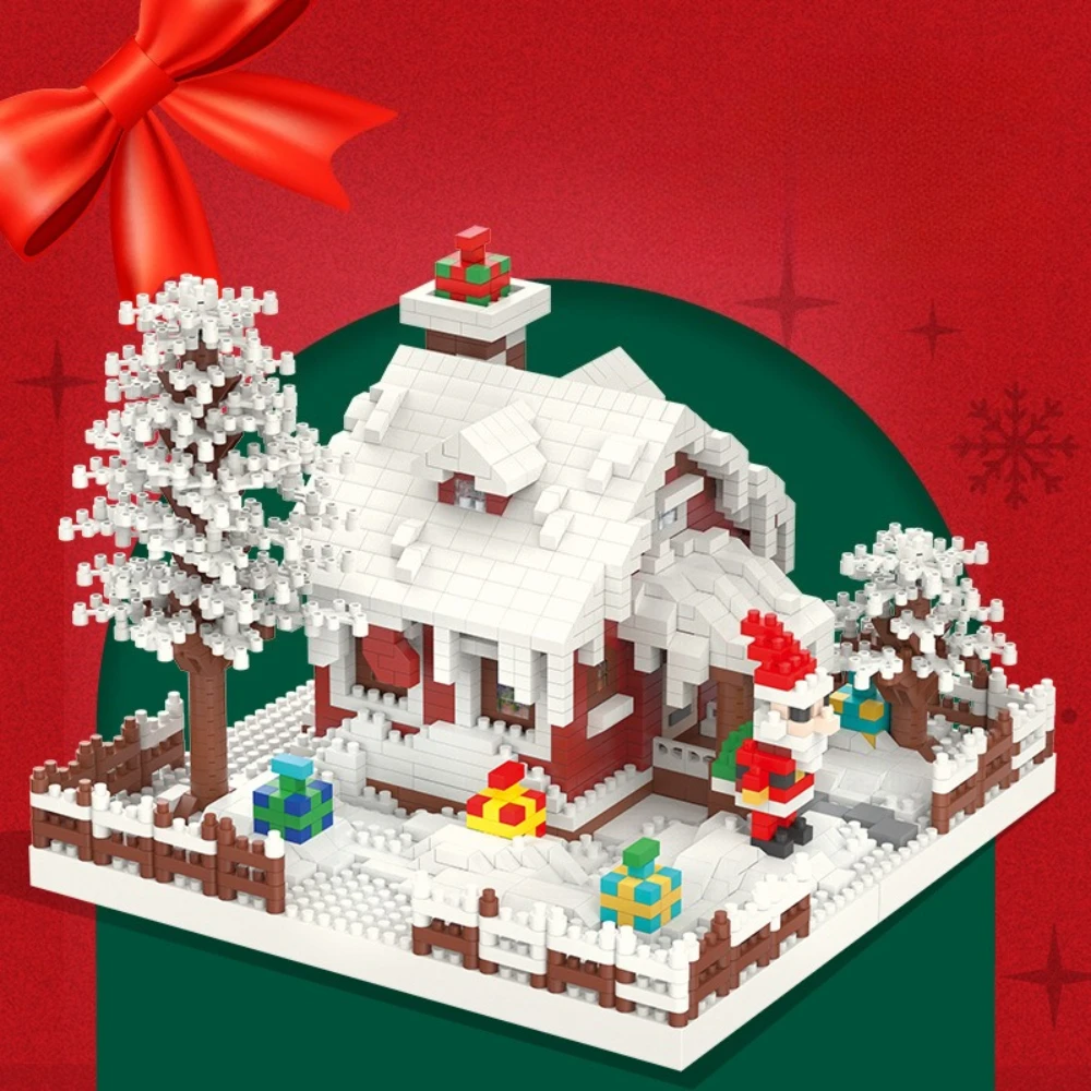 MOC Albero di Natale Babbo Natale Casa Building Blocks Set Inverno Neve Cortile Parco Capanna Architettura Giocattoli fai da te per i regali dei bambini