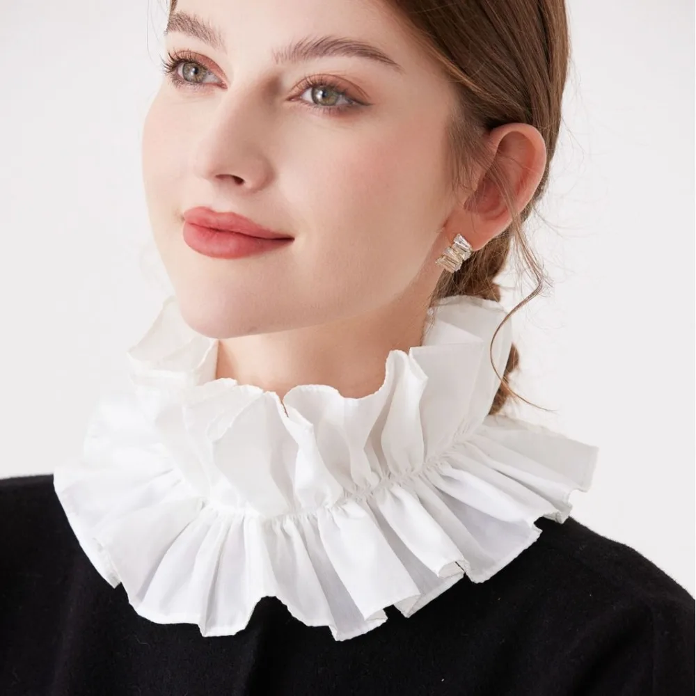 Detachable Fake Collar Solid Color Black White False Collar Cotton Ruffled Neck Lace Stand Up Collar Shirt Blouse Decorative