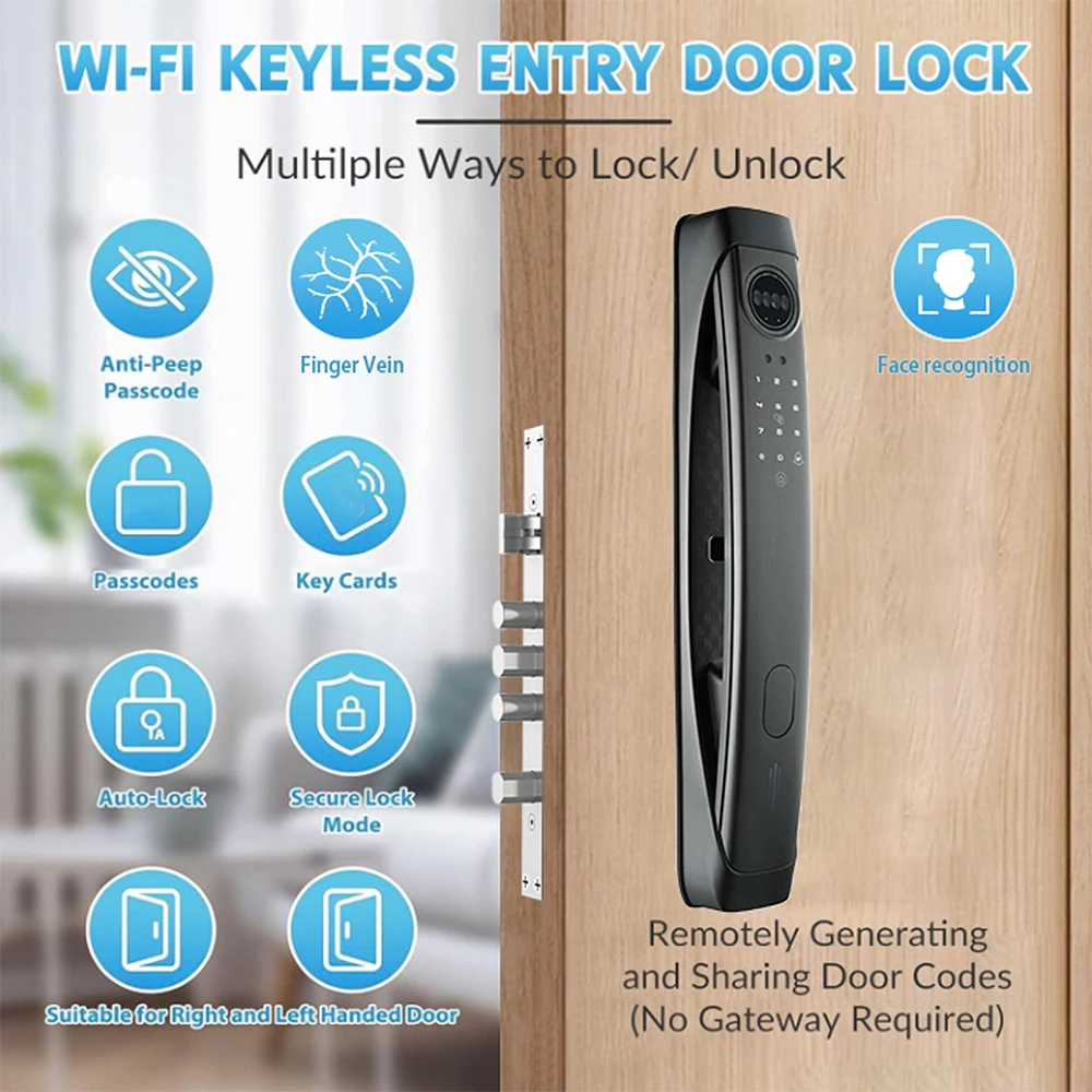 Smart lock with Camera 3D Facial Recognition Electronic Door Lock Biometric Fingerprint Visual Doorbell for Video Surveillance