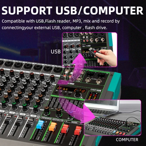 Imagen 2 del producto Mezclador de sonido de Audio de 16 canales Depusheng MG16 consola mezcladora de DJ USB con 48V Phantom Power 256 efectos DSP mesa de sonido para escenario