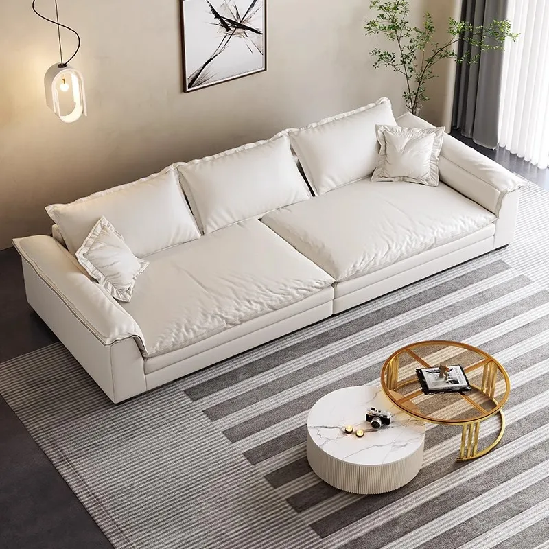 simple Italian-style homestay and modern three or four-person apartment cat scratching leather sofa double cushion