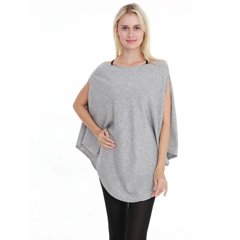 

Spring Autumn New Women Top Pullover Off Shoulder Cape Versatile Knitted Shirt Fashion Street Poncho Lady Capes Gray Cloaks