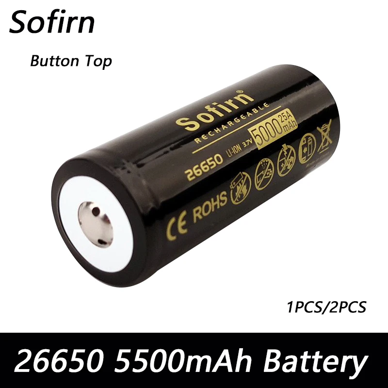 

Sofirn 26650 5500 мАч кнопочный верхний аккумулятор для фонариков аккумуляторные батареи