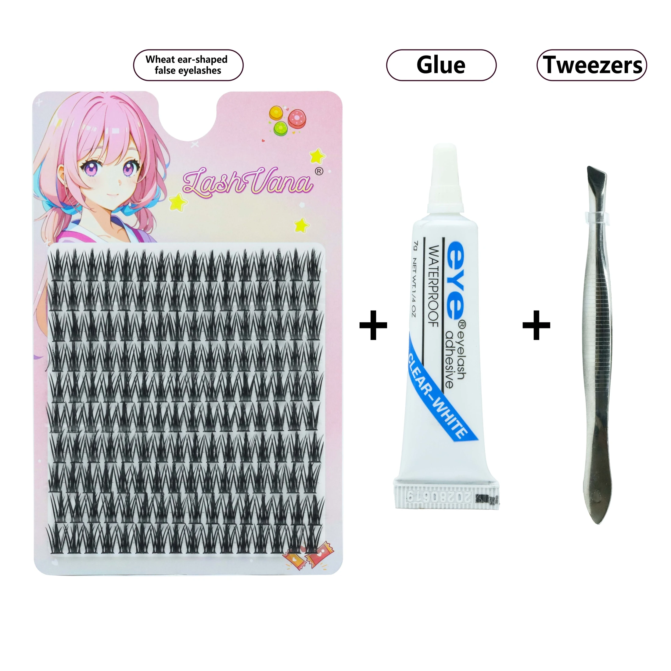 Kit de pestañas postizas de 160 racimos para Cosplay, pestañas postizas finas naturales con pegamento y pinzas, herramientas de extensión de pestañas DIY, punta de trigo
