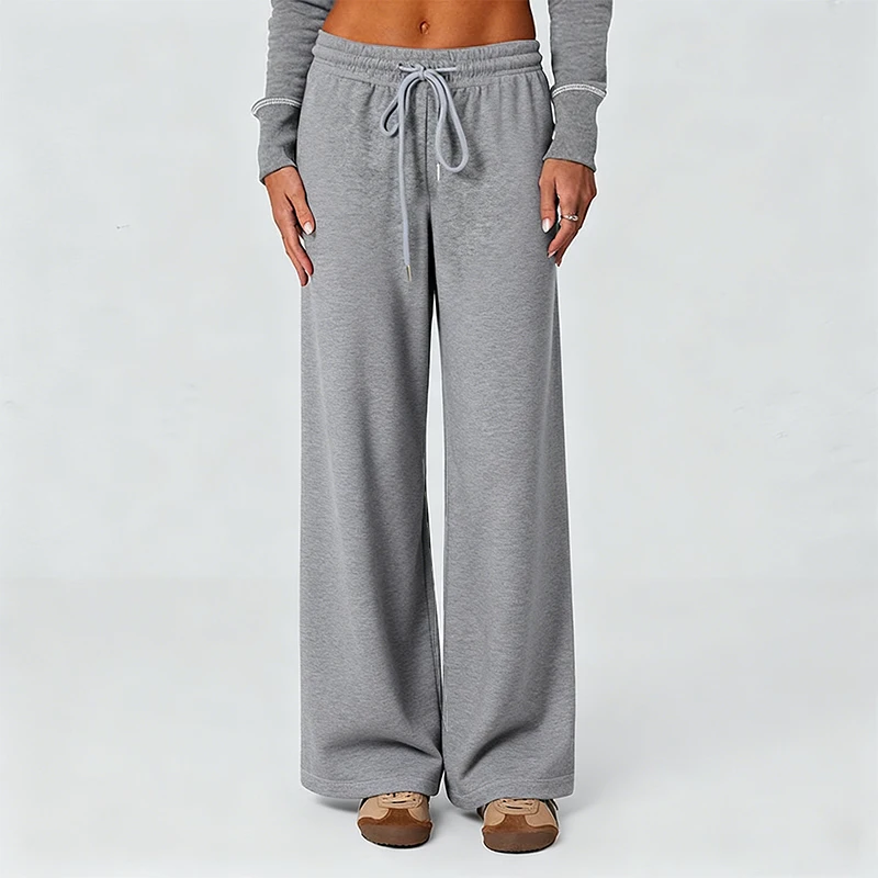 طقم مكون من قطعتين بلوزات نسائية قصيرة بسحاب كامل وأكمام طويلة وسراويل واسعة الساق عالية الخصر نحيفة كاجوال رياضية رمادية موضة الدعاوى #5