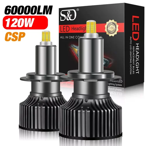 Imagen 1 del producto 60000LM H7 potente Led Mini faro de coche H3 H8 H11 H1 bombillas Led HB3 9005 HB4 9006 Hir2 9012 CSP 3D 360 lámpara automática 12V 6000K