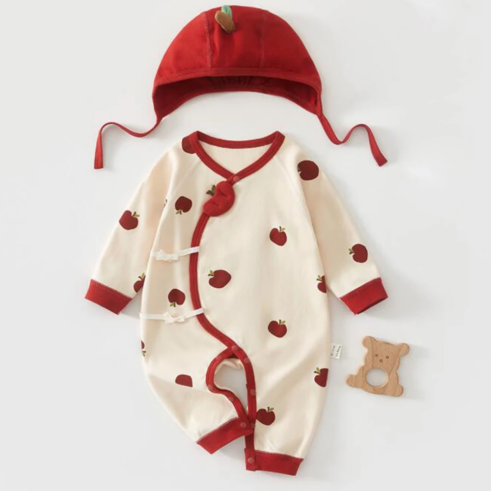 Newborn Baby Rompers 100% Cotton Cute Spring Autumn Unisex Baby Jumpsuit For Boys Girls Infant Clothing WIth Hat